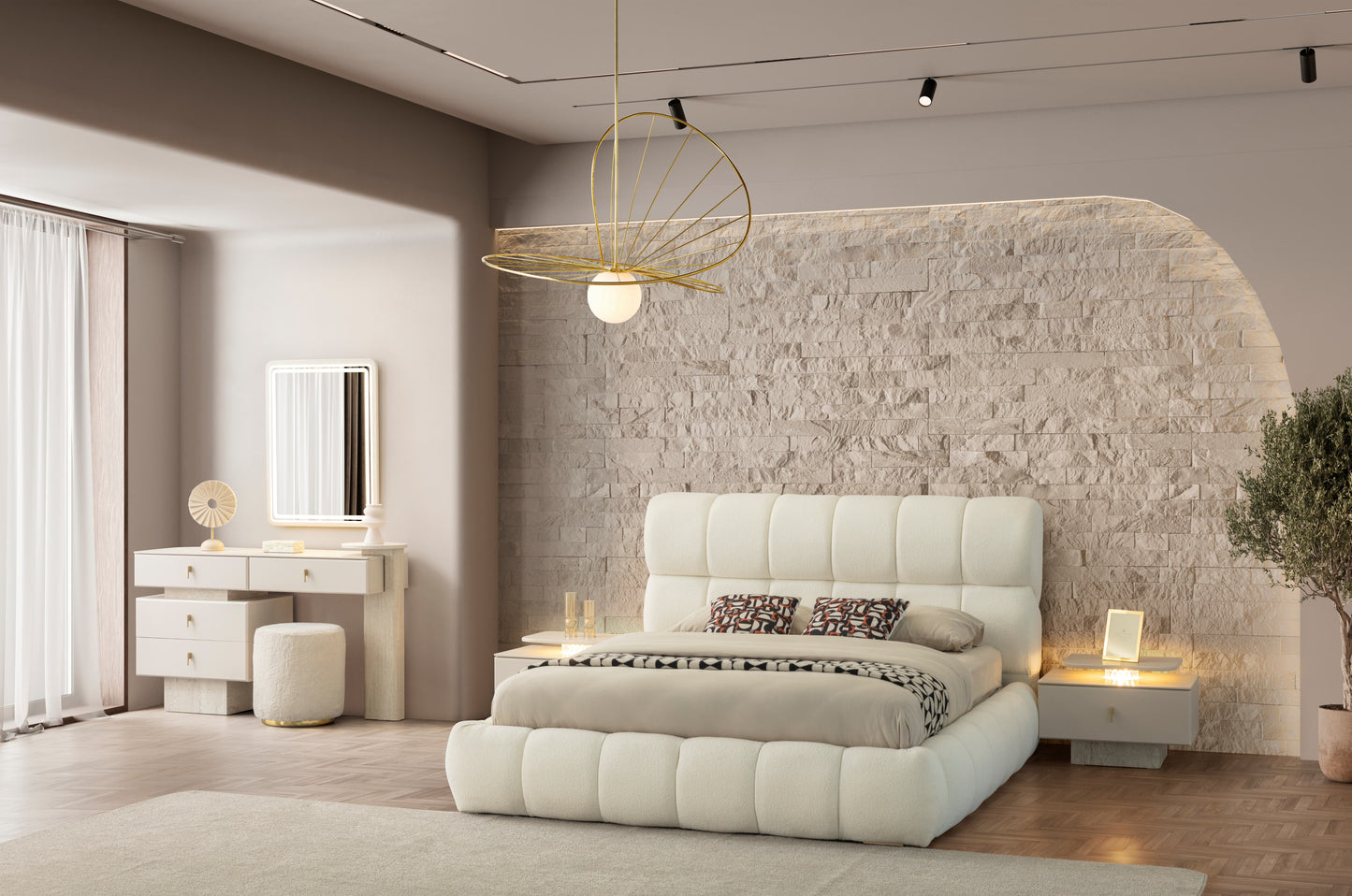 Marble Vanity Dressing Table Set with LED Mirror